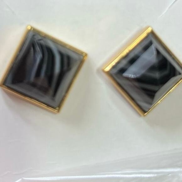 Henri Bendel Gold Plated Black Onyx Pyramid Studs Earrings - Picture 15 of 15